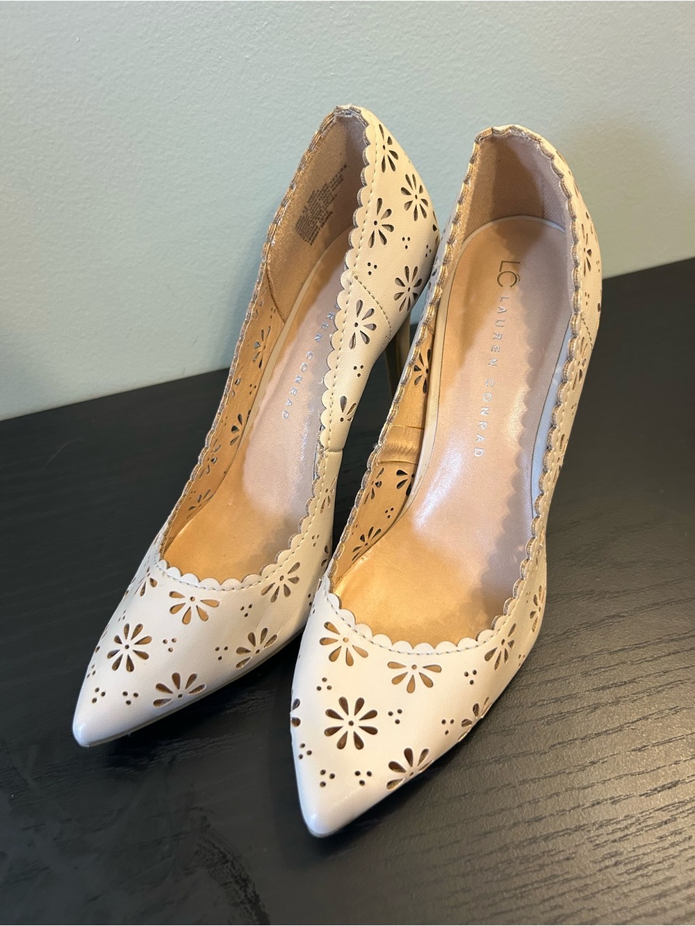 LC Lauren Conrad Cream Laser-Cut Pointed Toe Pumps